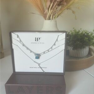 Silver and Blue Layered Necklace with Delicate Chains
